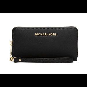 Michael Kors Black Leather Wristlet Wallet